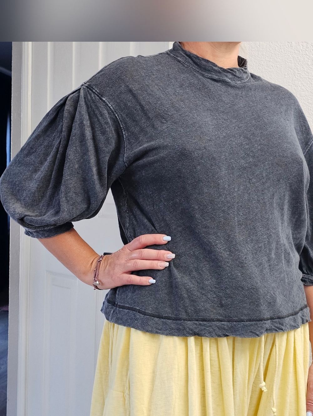 Super Cute & Comfy We The Free People Black Top Balloon 3/4 Sleeve Large Hippie.